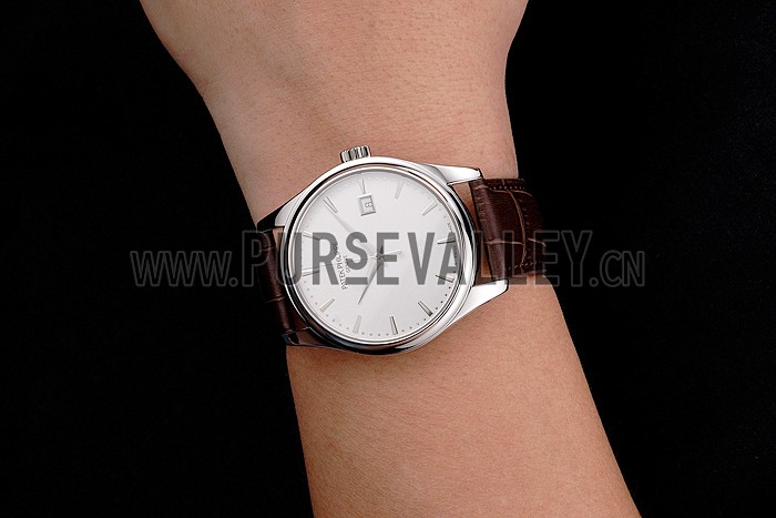 Swiss Patek Philippe Calatrava White Dial Stainless Steel Case Brown Leather Strap