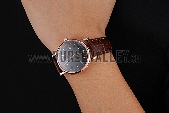 Swiss IWC Portofino Gold Case Black Dial Brown Leather Bracelet 622669