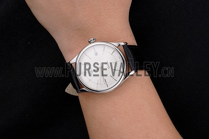 Swiss Rolex Cellini Date White Dial Stainless Steel Case Black Leather Strap