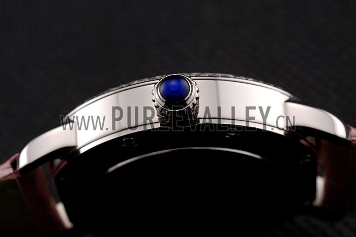 Cartier Ronde White Dial Diamond Bezel Stainless Steel Case Pink Leather Strap