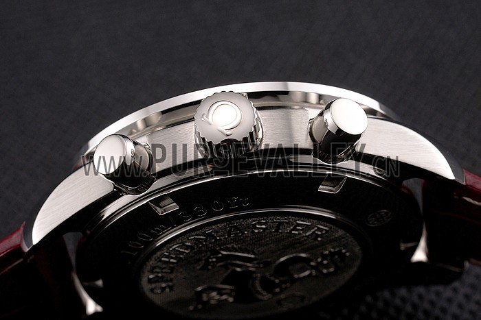 Omega Speedmaster Burgundy Dial Stainless Steel Case Diamond Bezel Burgundy Leather Strap