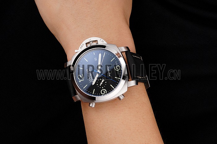 Panerai Luminor 1950 3 Days Chrono Flyback Black Dial Stainless Steel Case Black Leather Strap