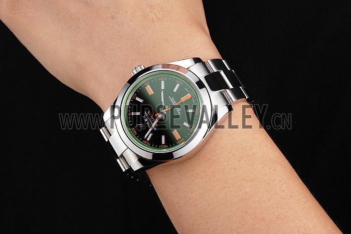 Swiss Rolex Milgauss Black Dial Orange Markings Stainless Steel Case And Bracelet