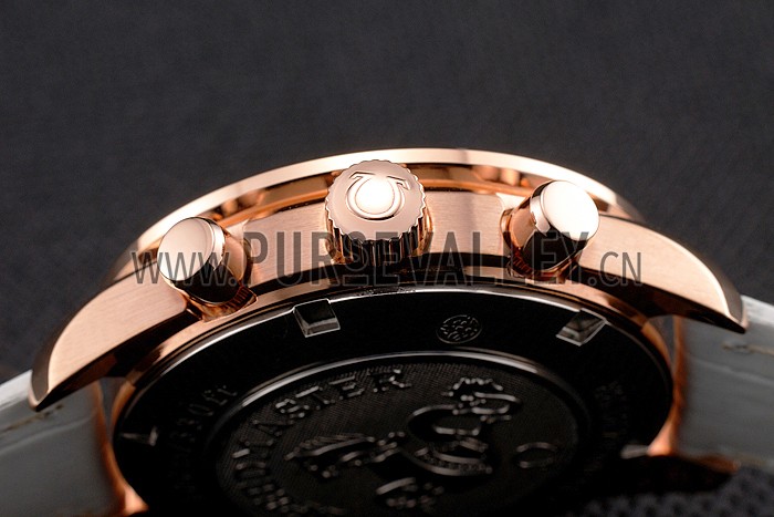 Omega Speedmaster White Dial Rose Gold Case Diamond Bezel White Leather Strap