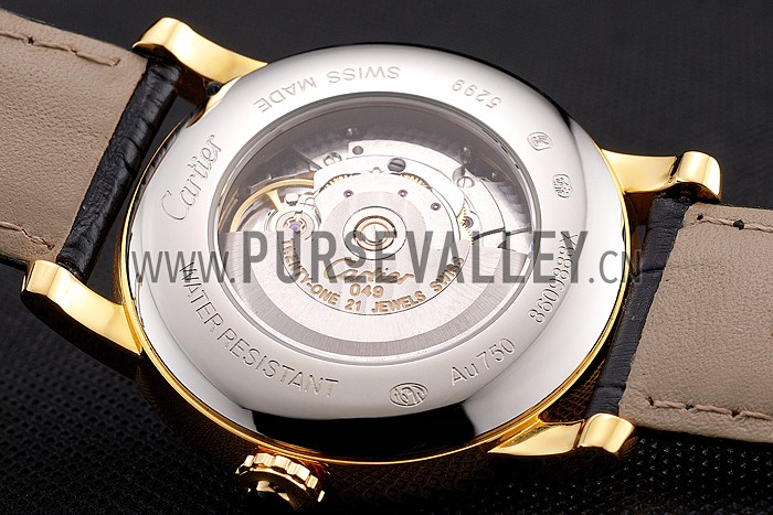 Swiss Cartier Rotonde Annual Calendar Black Dial Gold Case Black Leather Strap