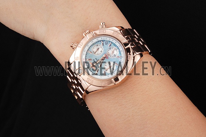 Breitling Chronomat Quartz Light Blue Dial Rose Gold Case And Bracelet