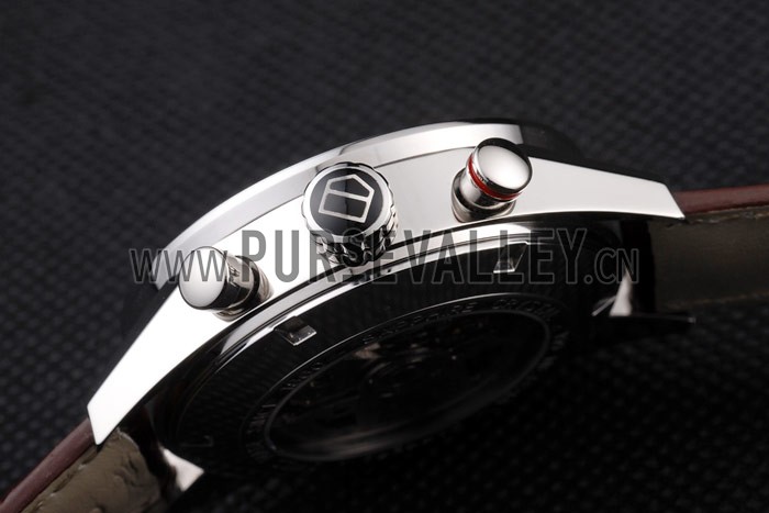 Tag Heuer Swiss Carrera Tachymeter Bezel Dark Brown Leather Strap White Dial