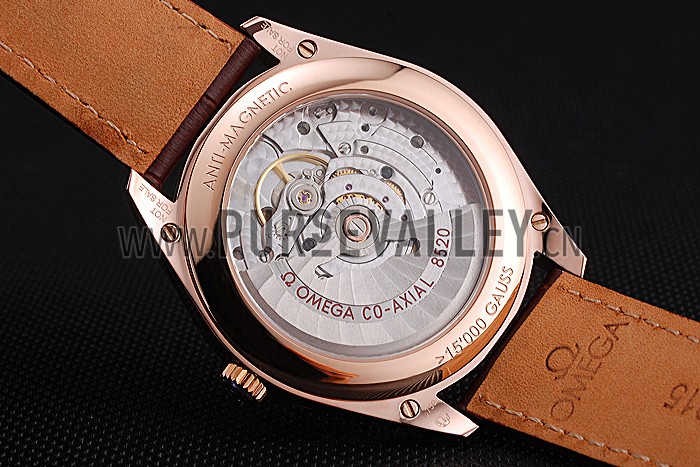 Swiss Omega DeVille Tresor White Dial Gold Case Brown Leather Strap 622846