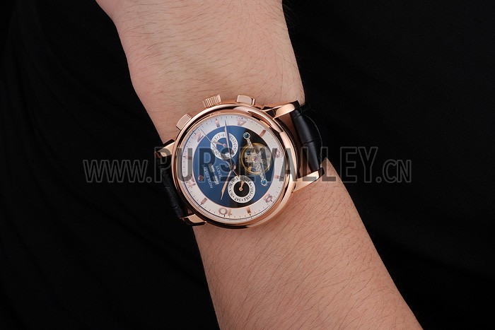 Patek Philippe Perpetual Calendar Tourbillon Black And White Dial Rose Gold Case Black Leather Strap