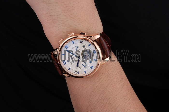 Patek Philippe Perpetual Calendar Tourbillon White Dial Rose Gold Case Brown Leather Strap