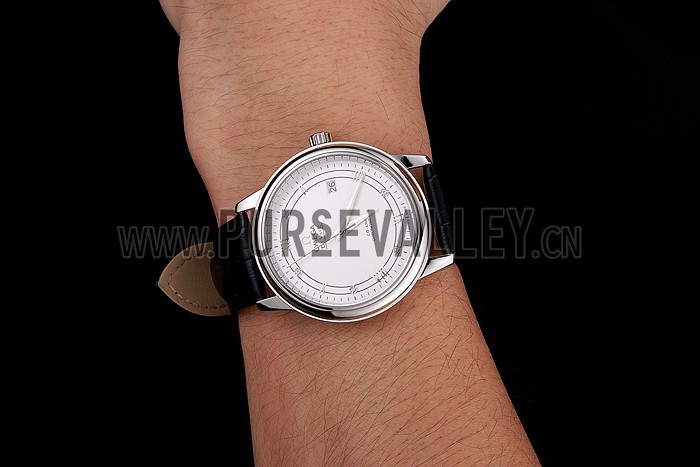 Omega De Ville Prestige White Dial Stainless Steel Case Black Leather Strap