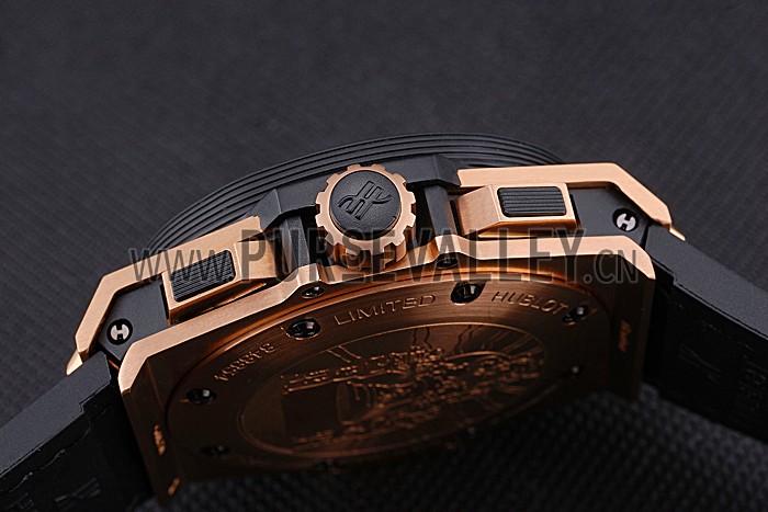 Swiss Hublot Big Bang Limited Edition Black And Red Dial Gold Case Black Leather Strap 62289