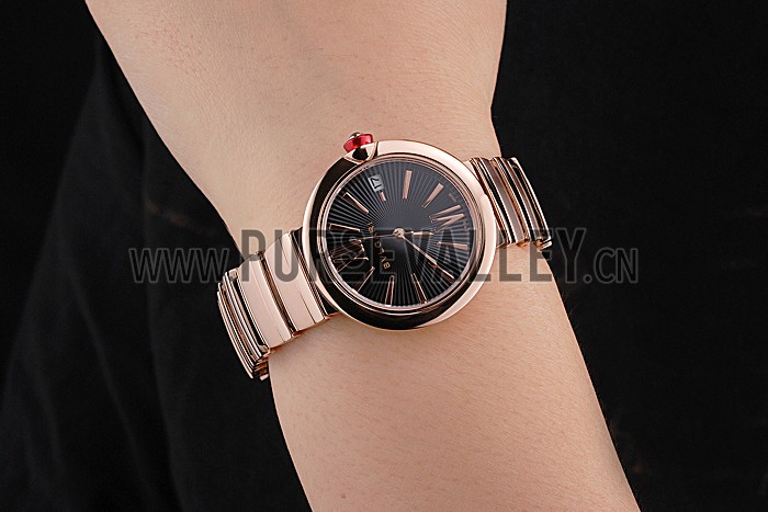 Bvlgari Lvcea Black Dial Rose Gold Numerals Rose Gold Case And Bracelet