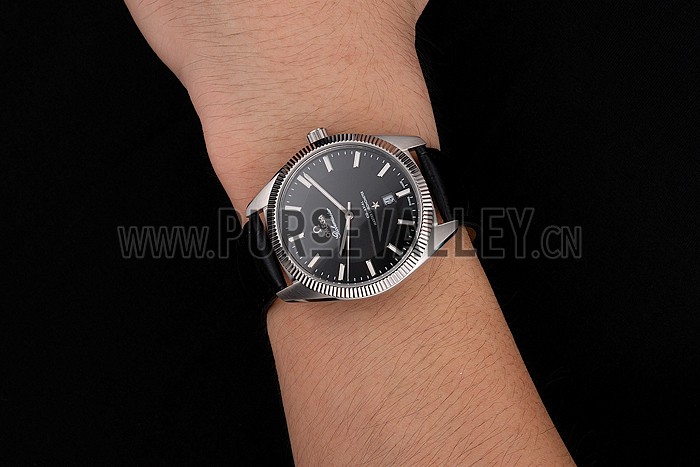 Omega Globemaster Black Dial Stainless Steel Case Black Leather Strap