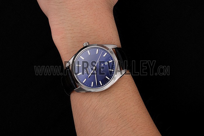 Omega Globemaster Blue Dial Stainless Steel Case Black Leather Strap