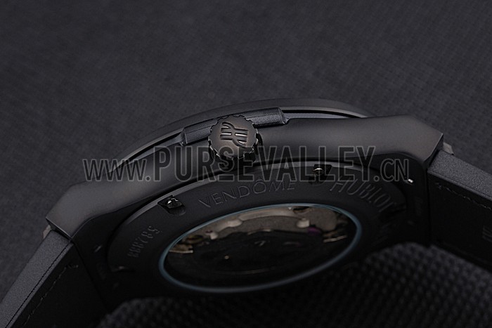 Hublot Classic Fusion Diamond Skull Dial Black Steel Case Black Leather Strap 622815