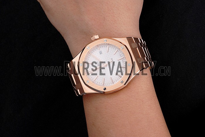 Swiss Audemars Piguet Royal Oak White Dial Rose Gold Case And Bracelet