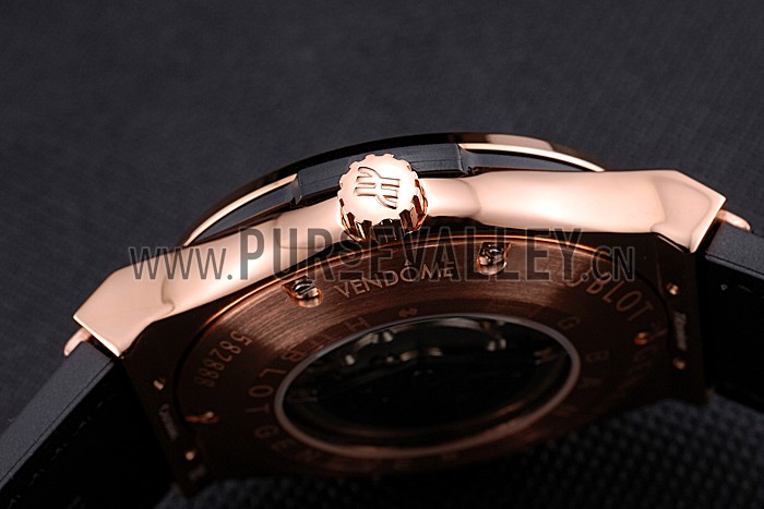 Hublot Classic Fusion Diamond Skull Dial Gold Case Black Leather Strap 622816