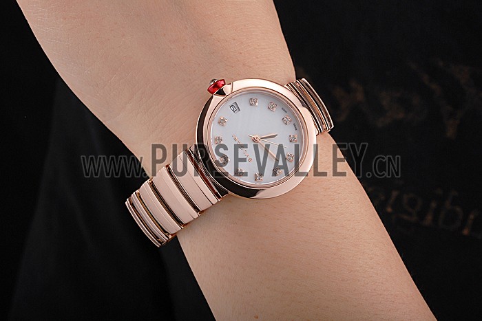 Bvlgari Lvcea White Dial Diamond Hour Markings Rose Gold Case And Bracelet