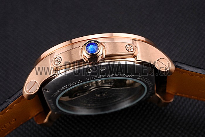 Cartier Calibre Tourbillon Black Dial Gold Case Black Leather Strap 622754