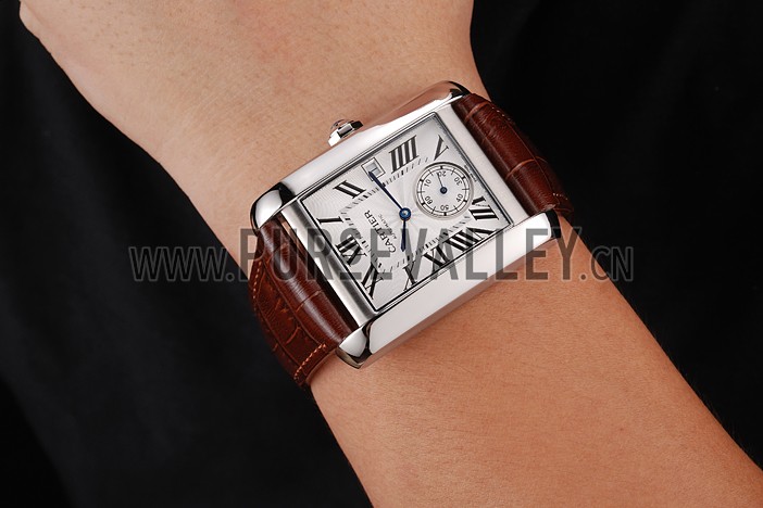 Swiss Cartier Tank MC White Dial Stainless Steel Case Brown Leather Strap