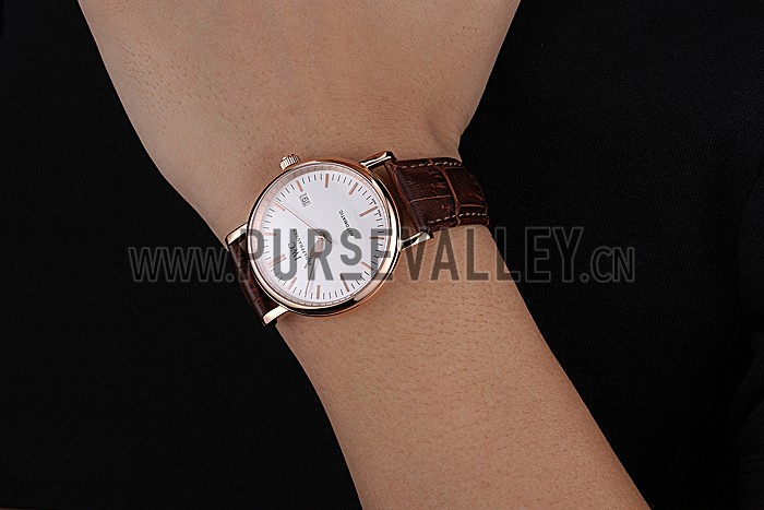 Swiss IWC Portofino Gold Case White Dial Brown Leather Bracelet 622668