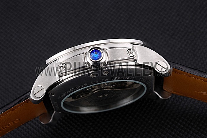 Cartier Calibre Tourbillon Black Dial Stainless Steel Case Black Leather Strap 622752