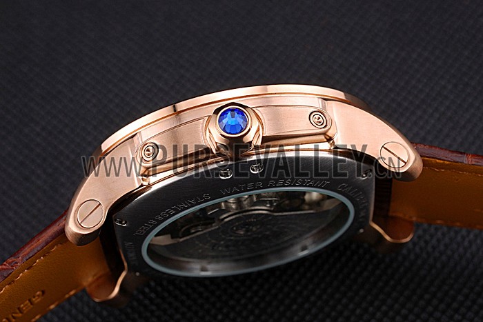 Cartier Calibre Tourbillon White Dial Gold Case Brown Leather Strap 622753