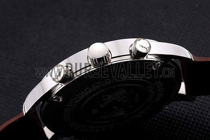 IWC Portugieser Chronograph White Dial Rose Gold Hands And Numerals Steel Case With Diamonds Brown Leather Strap