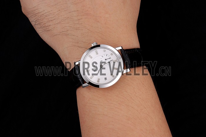 Swiss Piaget Altiplano Date Automatic White Dial Diamond Markers Stainless Steel Case Black Leather Strap