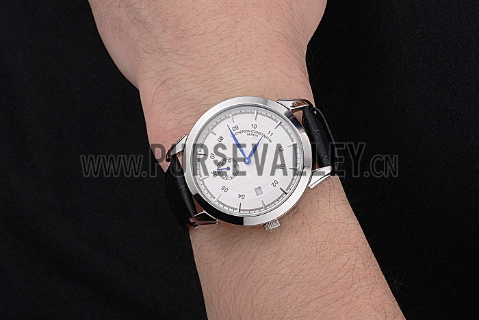 Vacheron Constantin Traditionnelle White Ship Dial Stainless Steel Case Black Leather Strap