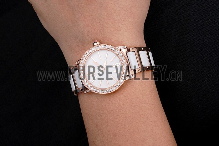 Bvlgari Bvlgari White Dial Gold Case Diamond Bezel Two Tone Bracelet