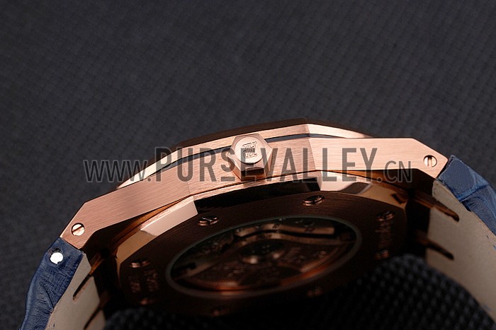 Swiss Audemars Piguet Royal Oak Blue Dial Gold Case Blue Leather Strap