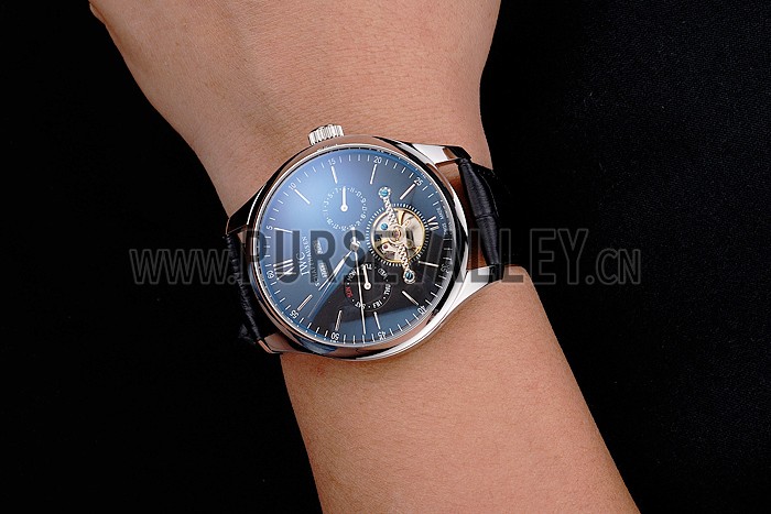 IWC Portofino Tourbillon Black Dial Stainless Steel Case Black Leather Strap