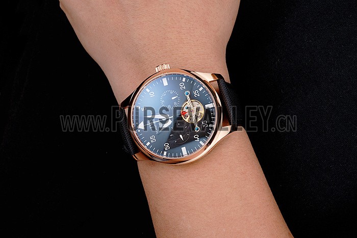 IWC Pilot Perpetual Calendar Black Dial Rose Gold Case Black Textile Strap