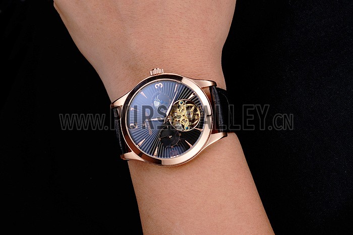 Jaeger LeCoultre Master Moonphase Tourbillon Black Dial Rose Gold Case Black Leather Strap