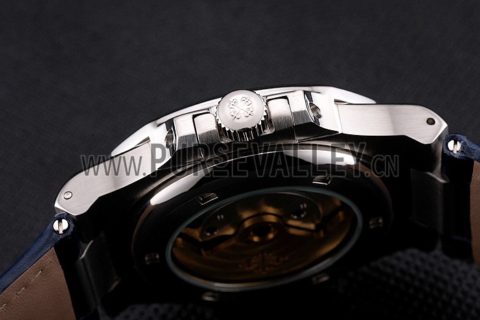 Patek Philippe Nautilus Blue Dial Stainless Steel Case Blue Leather Strap