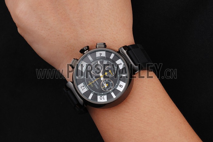 Louis Vuitton Tambour In Black Chronograph Black Dial Black Case Black Rubber Strap