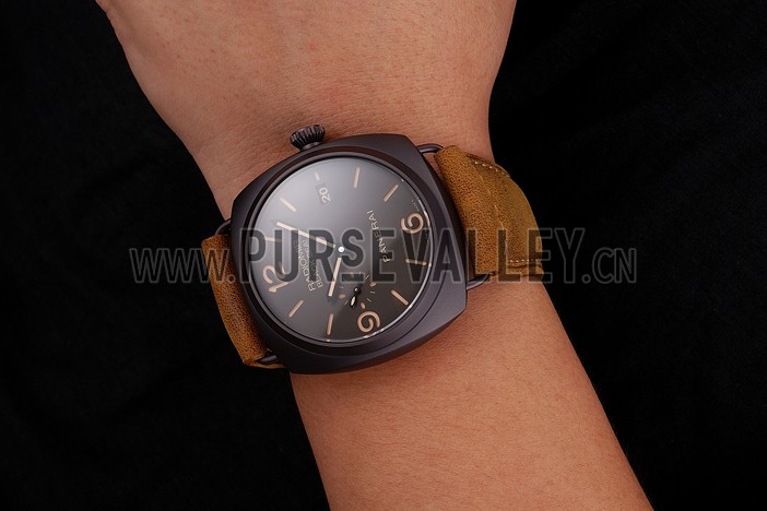 Swiss Panerai Radiomir Black Seal Brown Dial Black Case Brown Leather Strap