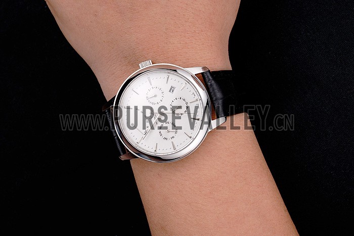 Swiss Vacheron Constantin Traditionnelle Power Reserve White Dial Stainless Steel Case Black Leather Strap