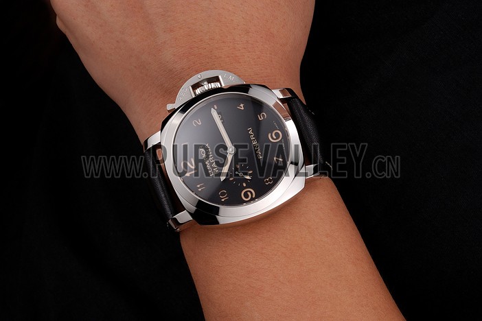 Swiss Panerai Luminor Marina 1950 3 Days Brown Dial Stainless Steel Case Black Leather Strap