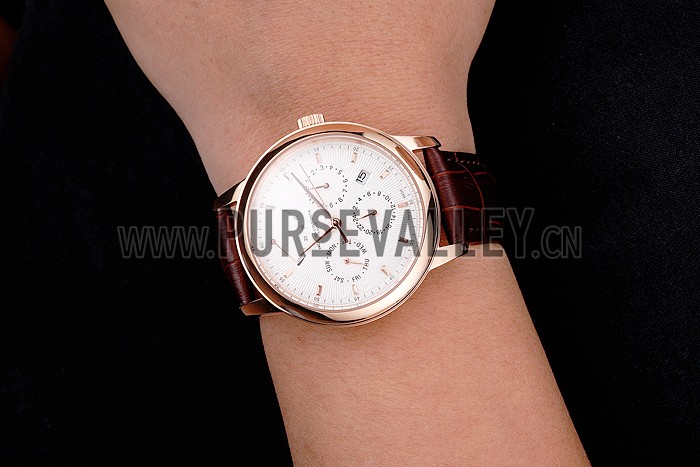 Swiss Vacheron Constantin Traditionnelle Power Reserve White Dial Rose Gold Case Brown Leather Strap