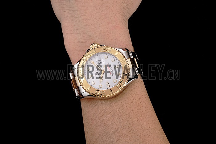 Rolex Yacht-Master White Dial Gold Bezel Stainless Steel Case Two Tone Bracelet