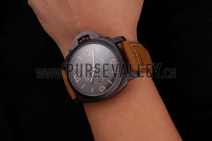 Swiss Panerai Luminor Marina 1950 3 Days Brown Dial Black Case Brown Leather Strap