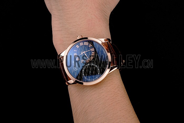 Glashutte Original Black Dial Rose Gold Case Brown Leather Strap