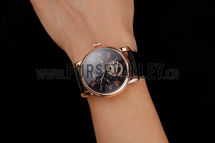 Patek Philippe Grand Complications Moonphase Perpetual Calendar Tourbillon Black Dial Rose Gold Case Black Leather Strap