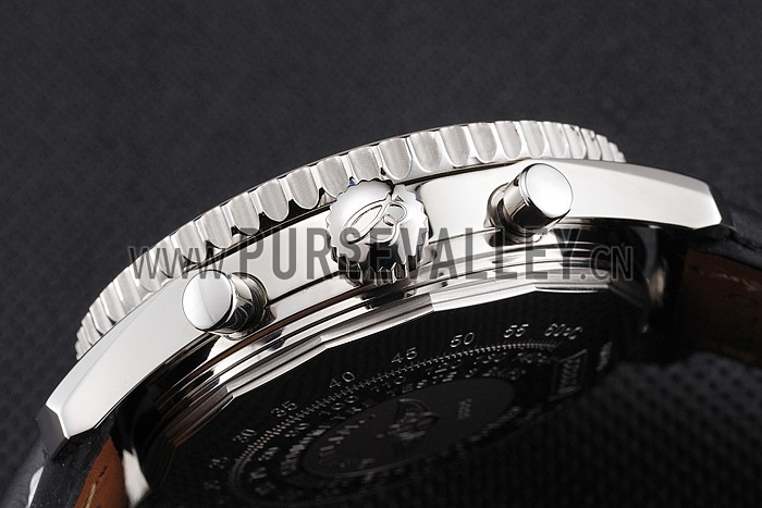 Swiss Breitling Navitimer Cosmonaute Black Dial Stainless Steel Case Black Leather Strap