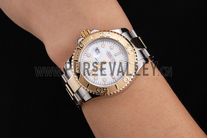 Swiss Rolex Yacht-Master White Dial Gold Bezel Stainless Steel Case Two Tone Bracelet