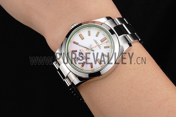 Swiss Rolex Milgauss White Dial Orange Markings Stainless Steel Case And Bracelet