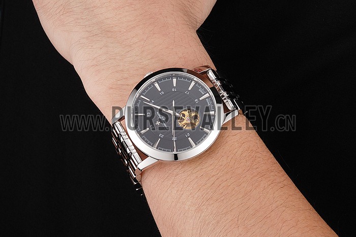 Vacheron Constantin Tourbillon Black Dial Stainless Steel Case Two Tone Steel Black Bracelet